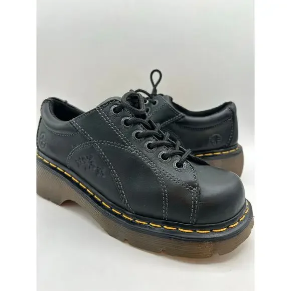 RARE DAISY Dr. Martens Chunky Platform Black Leather 12283 Oxford Boot WMS Sz 7 - Picture 1 of 12